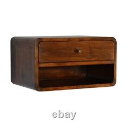 Art Deco Retro Style Wall Mounted Floating Bedside Table Dark Chestnut Colour