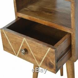 Art Deco Small Narrow Bedside / Side Table With Gold Inlay Detail Dark Wood