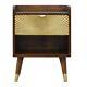 Art Deco Solid Dark Mango Wood Bedside Table Gold Sunrise Handmade Furniture