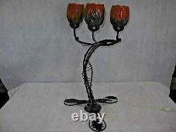Art Deco Stl Handmade Wrought Iron Table Lamp 3 Blown Glass Shades Green/orange