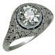 Art Deco Style 1.50 Ct Round Lab-created Diamond & Sapphire Ring In 925 Silver