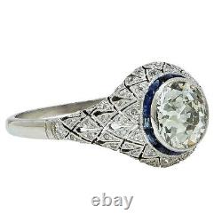 Art Deco Style 1.50 Ct Round Lab-Created Diamond & Sapphire Ring In 925 Silver