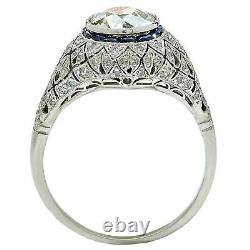 Art Deco Style 1.50 Ct Round Lab-Created Diamond & Sapphire Ring In 925 Silver