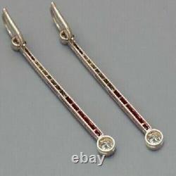 Art Deco Style 1.65Ct Lab Created Red Ruby 14k White Gold Plated Gift Earrings