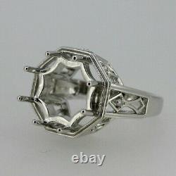 Art Deco Style 10K White Gold Semi Mount Ring Setting Round RD 15x15mm