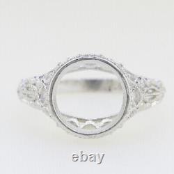 Art Deco Style 10K White Gold Semi Mount Ring Setting Round RD 9x9mm