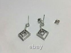 Art Deco Style 14k Solid White Gold & Natural Round Cut Diamonds Dangle Earrings