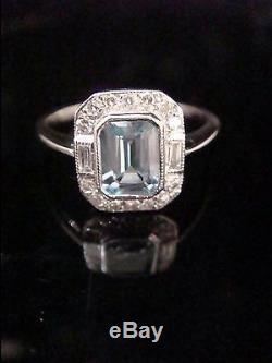 Art Deco Style 18ct White Gold Aquamarine And Diamond Cluster Ring