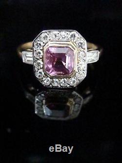 Art Deco Style 18ct Yellow Gold Natural Pink Sapphire And Eight Cut Diamond Ring