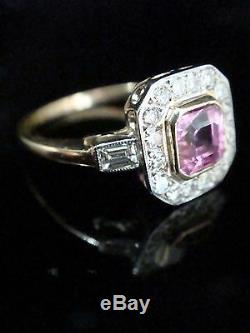 Art Deco Style 18ct Yellow Gold Natural Pink Sapphire And Eight Cut Diamond Ring