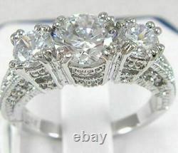 Art Deco Style 2.10Ct Round Cut Lab-Created Diamond 3-Stone Ring In 925 Silver