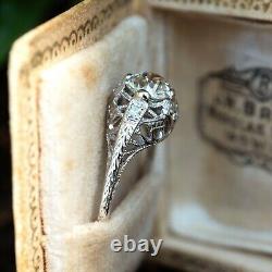 Art Deco Style 2.18 CT Simulated Diamond Filigree Engagement Ring In 925 Silver