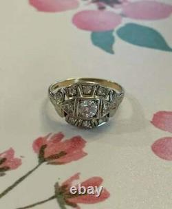 Art Deco Style 2.55 Ct Round Lab Created Diamond Engagement 14K Gold Plated Ring