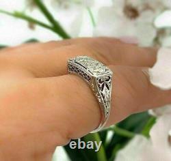 Art Deco Style 2.75 Ct Round Cut Lab Created Diamond Filigree 925 Silver Ring