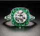 Art Deco Style 2.85 Ct Lab Created Emerald Engagement 14k White Gold Filled Ring