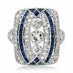 Art Deco Style 2 Ct Simulated Diamond Three-stone Engagement Ring In 925 Silver