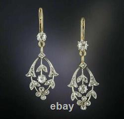 Art Deco Style 2Ct Real Moissanite Drop-Dangle Earrings 14K Two Tone Gold Plated