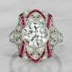 Art Deco Style 3.20 Ct Round Cut Lab-created Diamond And Red Ruby 925 Silverring