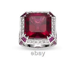 Art Deco-Style 3.50 Ct Asscher Cut Rubellite Halo Engagement Ring In 925 Silver