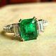 Art Deco Style 3 Ct Simulated Emerald Three-stone Engagement Ring In 925 Silver