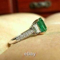 Art Deco Style 3 CT Simulated Emerald Three-Stone Engagement Ring In 925 Silver
