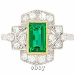 Art Deco Style 3 CT Simulated Emerald Women Engagement Beauty Ring In 925 Silver
