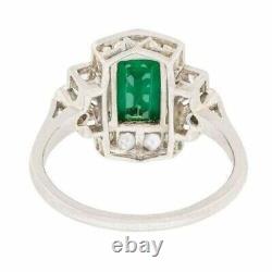 Art Deco Style 3 CT Simulated Emerald Women Engagement Beauty Ring In 925 Silver