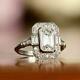 Art Deco Style 3ct Emerald Cut Simulated Diamond Halo Wedding Ring In 925 Silver