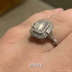 Art Deco Style 3Ct Emerald Cut Simulated Diamond Halo Wedding Ring In 925 Silver
