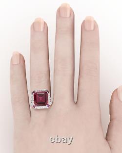 Art Deco-Style 4.50 Ct Asscher Cut Rubellite Halo Engagement Ring In 925 Silver