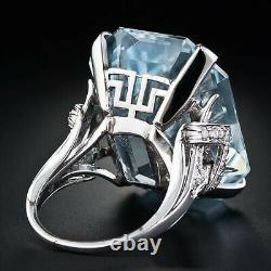 Art Deco Style 4.50Ct Emerald Cut Aquamarine Fancy Ring In 925 Sterling Silver