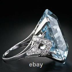 Art Deco Style 4.50Ct Emerald Cut Aquamarine Fancy Ring In 925 Sterling Silver