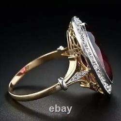 Art Deco Style 4Ct Oval Cut Lab Created Ruby Engagement 14k Gold Finish Ring