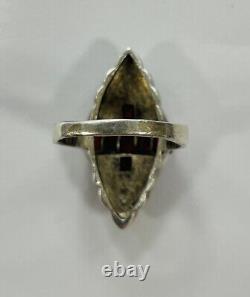 Art Deco Style. 925 Sterling Silver Genuine Garnet & Marcasite Style Ring 6 3/4