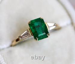 Art Deco Style Accent Simulated Emerald Women Engagement Gift Ring In 925 Silver