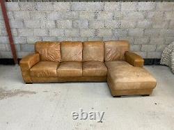 Art Deco Style Aged Tanned Brown Leather Chesterfield Right Hand Corner Sofa
