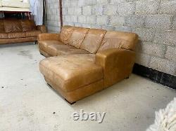 Art Deco Style Aged Tanned Brown Leather Chesterfield Right Hand Corner Sofa