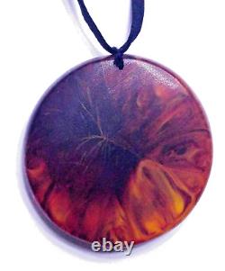 Art Deco Style Amber Stag and Floral Design Pendant Leather Cord Necklace