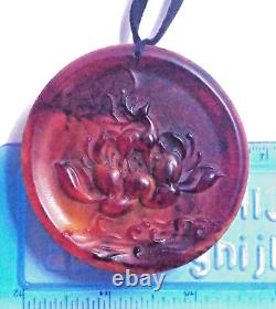 Art Deco Style Amber Stag and Floral Design Pendant Leather Cord Necklace