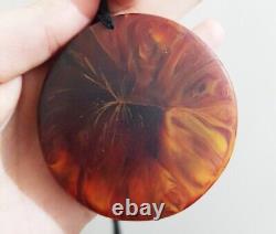 Art Deco Style Amber Stag and Floral Design Pendant Leather Cord Necklace