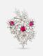 Art Deco Style Baguette Red Flower Design Brooch 925 Sterling Silver Cz Jewelry