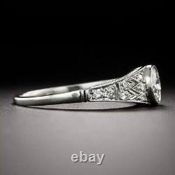Art Deco Style Bezel Set Lab Created Diamond Milgrain Engraving Ring 925 Silver