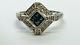 Art Deco Style Blue And White Diamond Fancy Ring 9ct White Gold Size Q