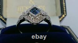 Art Deco Style Blue and White Diamond Fancy Ring 9ct White Gold Size Q