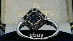 Art Deco Style Blue and White Diamond Fancy Ring 9ct White Gold Size Q