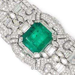 Art Deco Style Bracelet 925 Sterling Silver Cubic Zirconia Green Wide Jewelry