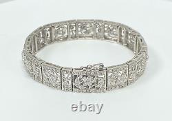 Art Deco Style CZ Bangle Bracelet Mill-grain in 925 Sterling Silver S271