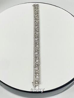 Art Deco Style CZ Bangle Bracelet Mill-grain in 925 Sterling Silver S271