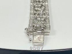 Art Deco Style CZ Bangle Bracelet Mill-grain in 925 Sterling Silver S271