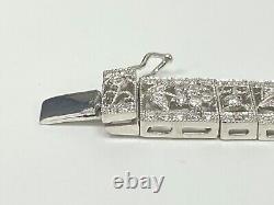 Art Deco Style CZ Bangle Bracelet Mill-grain in 925 Sterling Silver S271